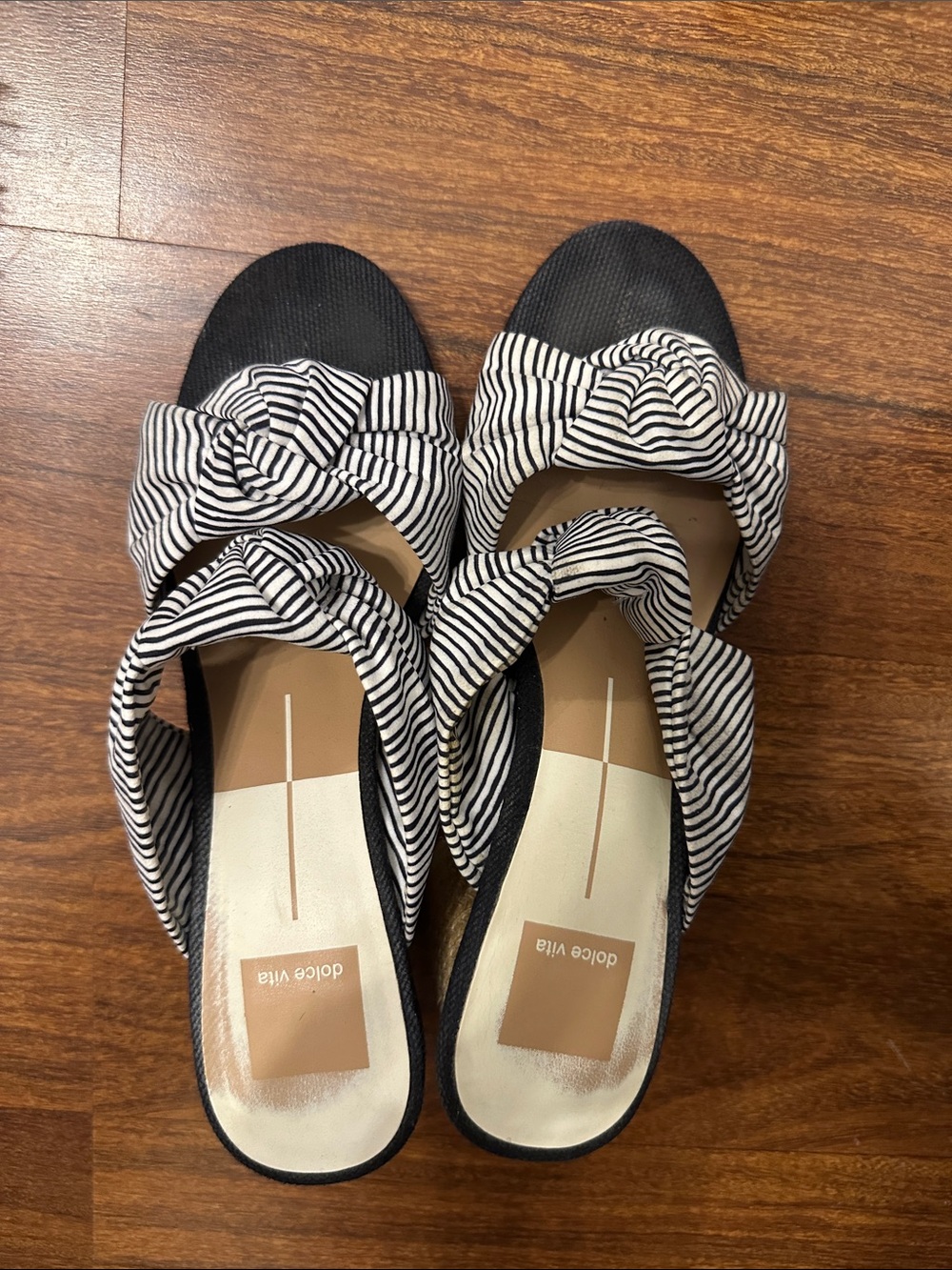 Dolce Vita Black & White Striped Knot Slide Mules
